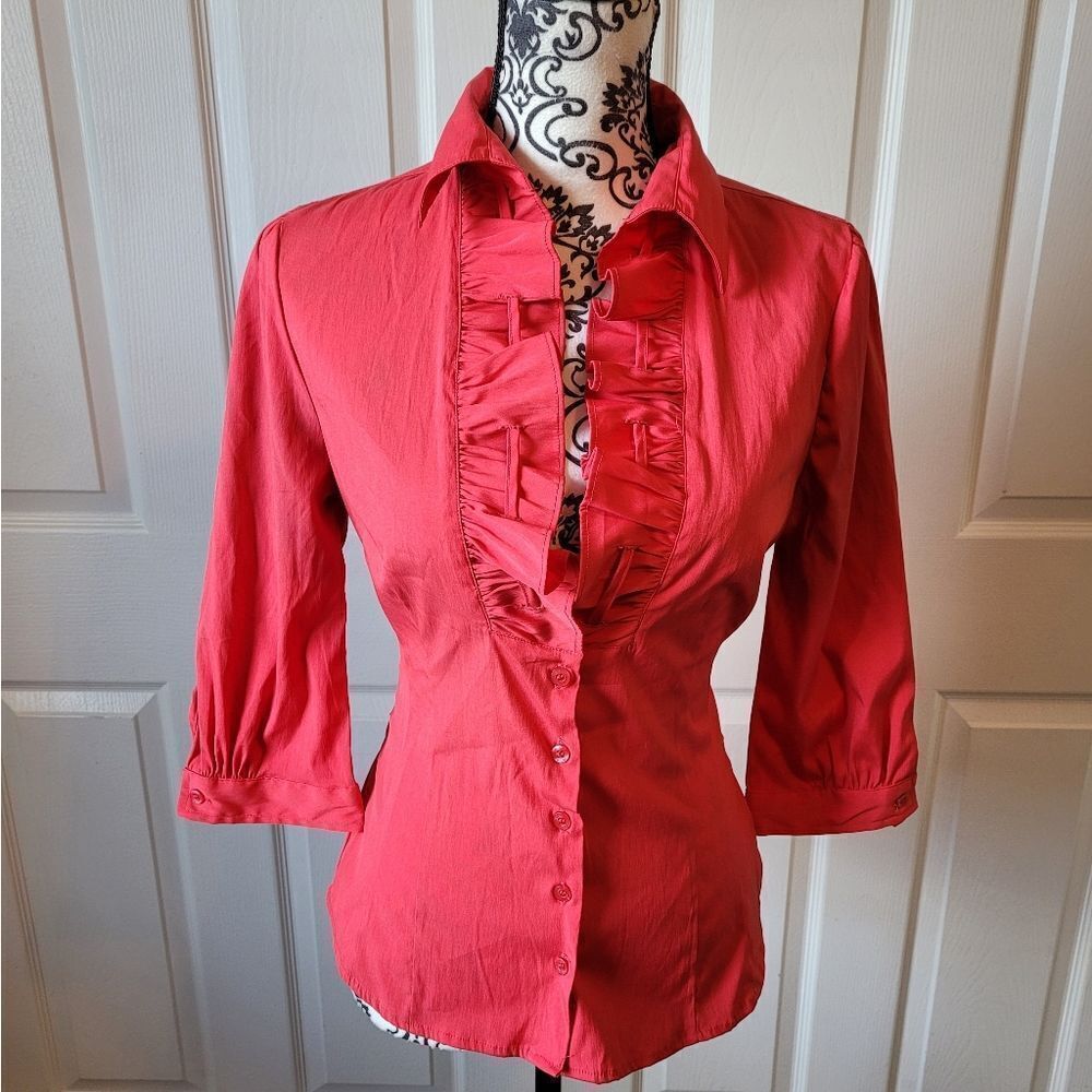 Antilia Femme pink ruffle front classy‎ top